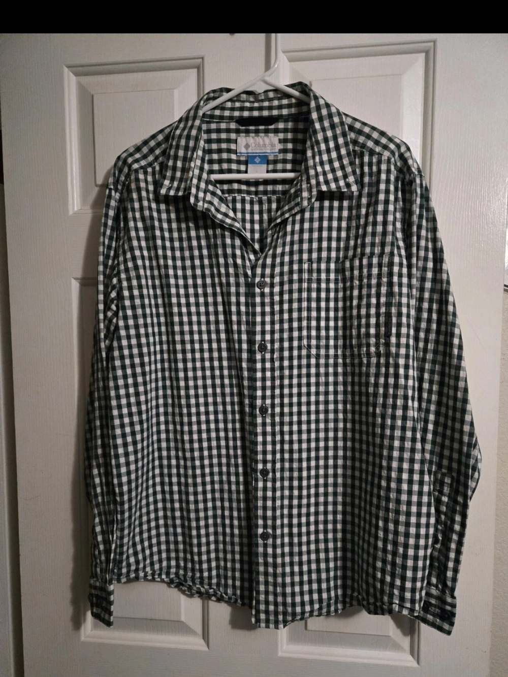 Columbia Green and White Gingham Button-Down Shirt